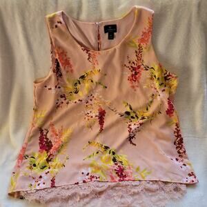 Worthington Top Blouse Womens Large Tank Petite Floral Sleeveless